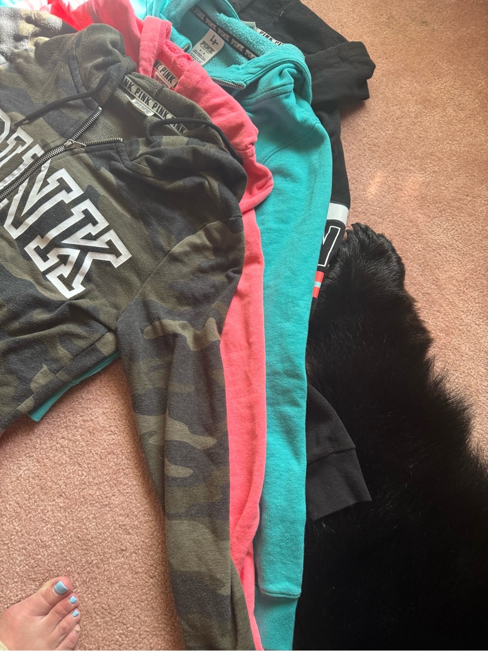 4 Pink brand zip up hoodies. Black, blue, pink and camo all in good shape - Picture 4 of 4